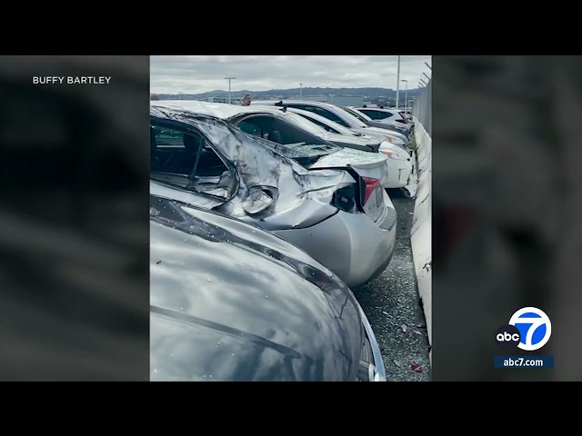 Cars at San Francisco airport employee parking lot damaged by falling tire from United plane