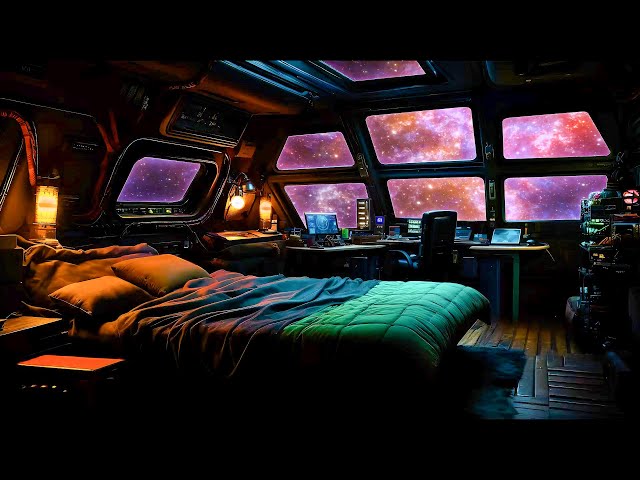Across the Galaxy | Day-Glo Space Ship Bedroom with Space Ambient Music | Deep Sleep Space Sounds