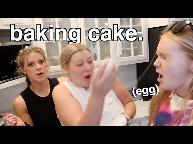 teenage girls try to bake a cake