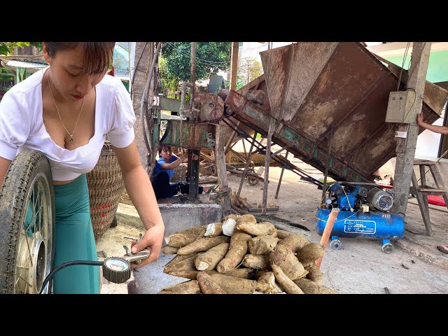 The genius girl repaired the cassava grinder while the farmer repaired the grinder motor