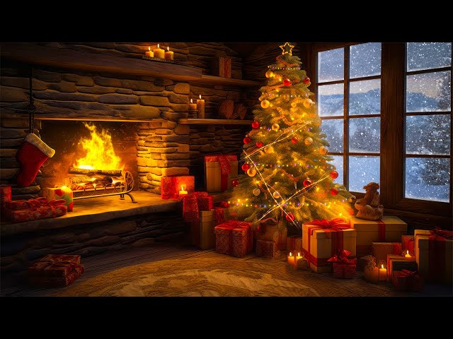 The Cozy Christmas Cottage | Relaxing Blizzard with Fireplace Crackling / Christmas Ambience