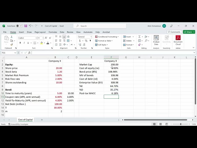 Cost of Capital using Excel