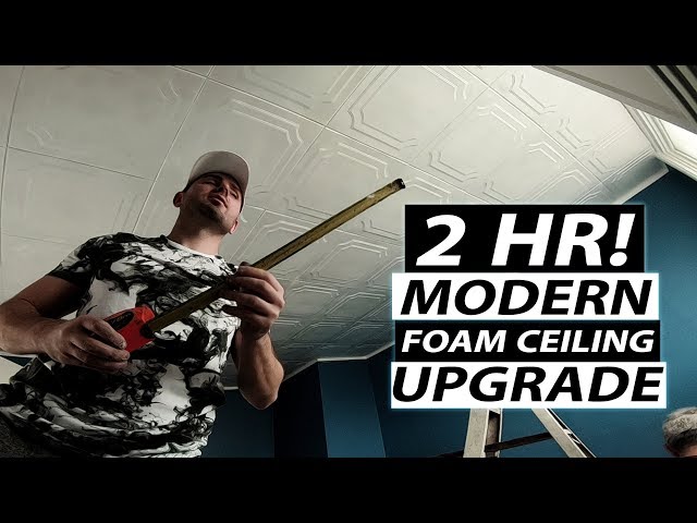 DIY Ceiling Decor in 2hrs. Styrofoam Ceiling Tiles Upgrade - BEFORE & AFTER Will Surprise You!