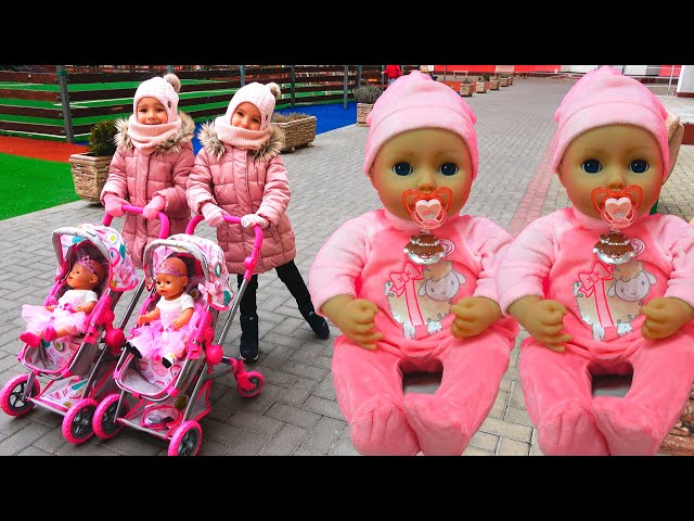 Kids Xenia and Arina play with baby doll Nastya - Kids Stories