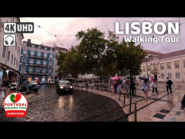 🇵🇹 [4K WALK] Friday Evening LISBON Portugal Walking Tour in the RAIN