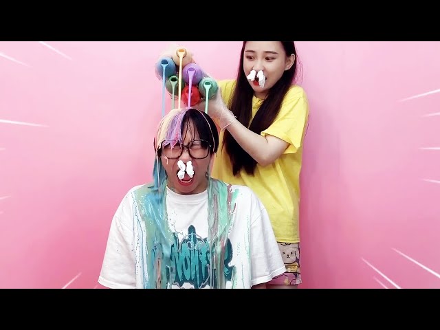 Dye rainbow hair with six colors of drinks? something magical happened | Funny Playshop