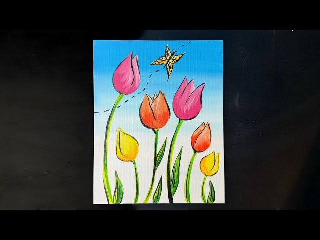 Spring Tulips & Butterfly Acrylic Painting Tutorial: Step-by-Step Guide