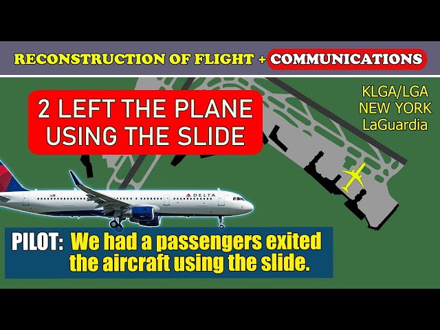 Two passengers LEFT the airplane using EMERGENCY SLIDE at New York, La Guardia airport
