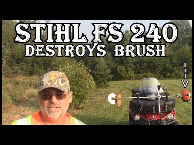 STIHL FS 240 BRUSH CUTTER  DESTROYS BRUSH WITH  120 TOOTH CARBIDE RENEGADE  BLADE