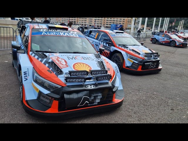 Rally cars unloaded on Monaco harbour, close  up shots, WRC Rallye Monte-Carlo 2024