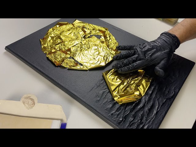 Golden Moon Magic: Create an artistic painting using modeling paste and gold leaf 🌕🤩
