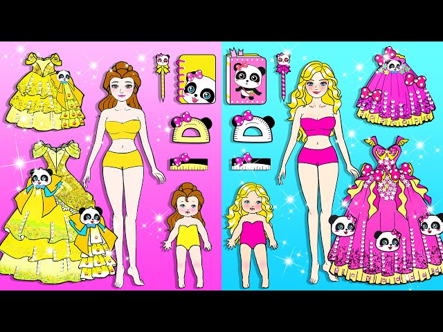 [🐾paper Diy🐾] Pink Vs Yellow Mother and Daughter Babybus Dress Up | Rapunzel Compilation 놀이 종이