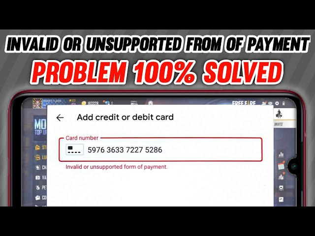 Solve Free Fire Debit Card ATM Card Credit Card Top Up Error | free fire invalid form of payment