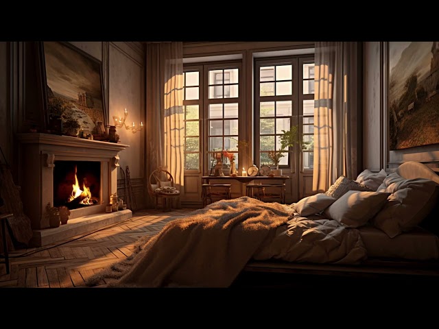 Sun-Drenched Cozy Haven: Fireside Blues Retreat #relaxing  #4K #fireplace  #blues