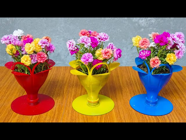 Good ideas, Recycle Plastic Bottles into Moss Rose Flower Cups | Garden Portulaca From Cutting