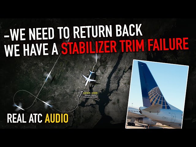 STABILIZER TRIM FAILURE. United Boeing 737-900 Emergency Return. REAL ATC