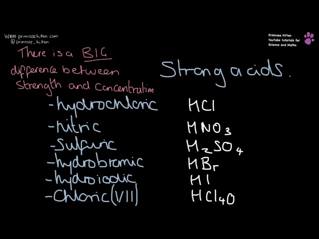What is the difference between a strong and a weak acid, a high and a low concentration?