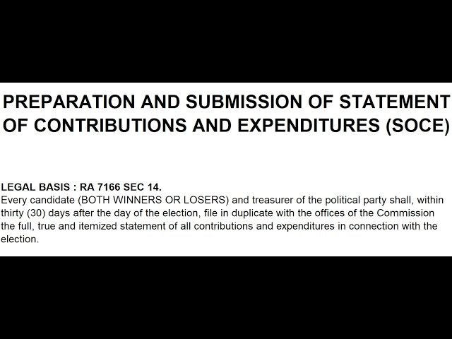 BSKE2023 DETAILED PREPARATION AND SUBMISSION OF STATEMENT OF CONTRIBUTIONS AND EXPENDITURES (SOCE)