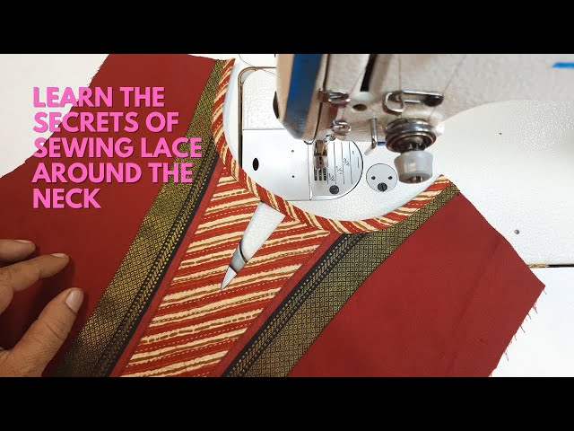 Learn the secrets of sewing lace around the neck | Beautiful neck design cutting and stitching