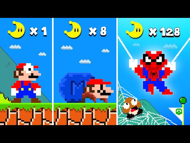 Super Mario Bros. But Every Moon Makes Mario Become SPIDER-MAN!...