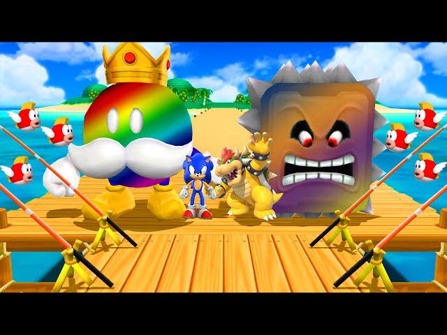 Mario Party 9 Mod Minigames - Thwomp vs Bomb King-Ombu vs Bowser vs Sonic (Master CPU ) #MarioGame