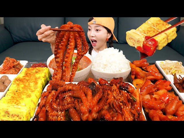 [Mukbang ASMR] SPICY OCTOPUS 🐙 Korean Home cooked food ketchup sausage Beef Soup seafood Ssoyoung