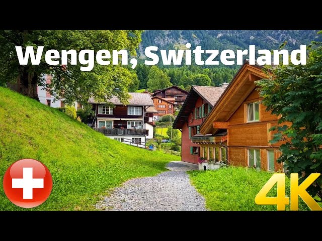 Walking tour in Wengen, Lauterbrunner, Switzerland 4K 60fps - Heavenly beautiful village