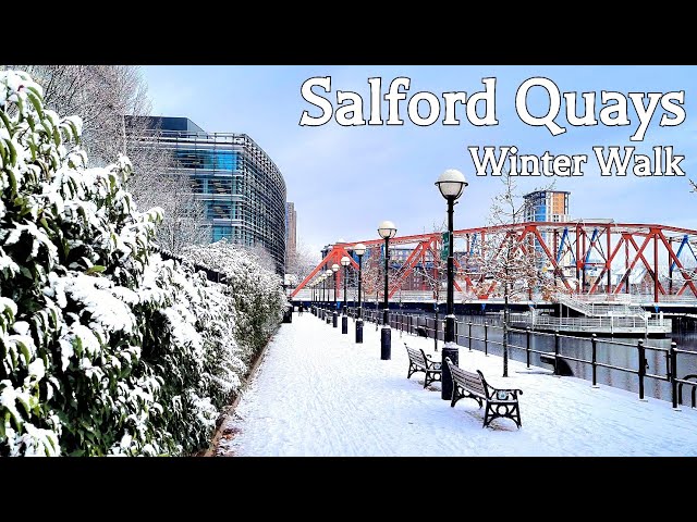 Salford Quays Winter Walk - Snow in Greater Manchester - 4K 🇬🇧