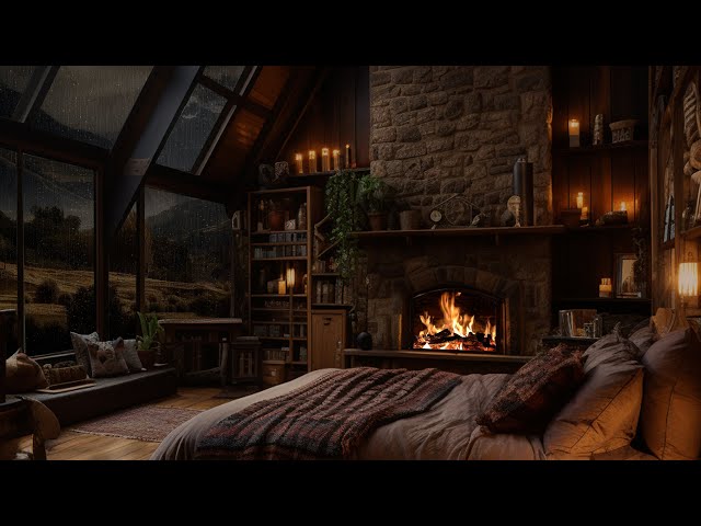 Rain Sounds for Sleeping | Rain on Window with Thunder Sounds for Sleep Disorders - Cozy Fireplace