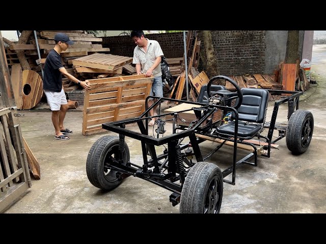 Make An Electric Car From Pallet Wood With A Steel Frame // Great Woodworking Ideas And Skills.