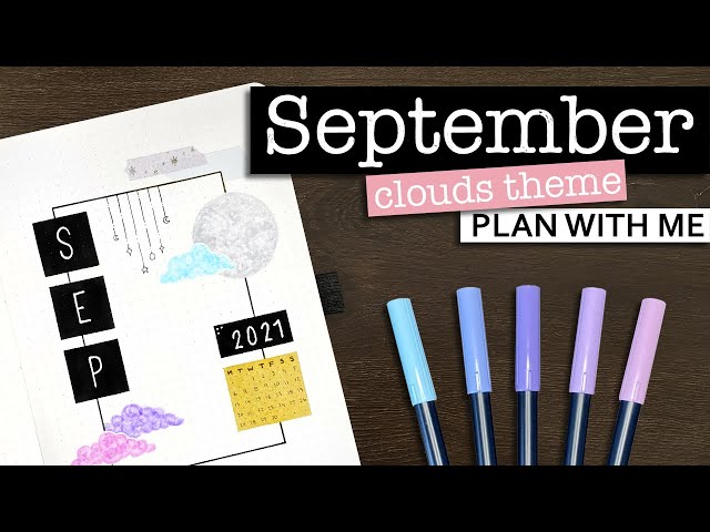 SEPTEMBER BULLET JOURNAL SETUP 💜 Monthly bullet journal plan with me 2021 | Pastel cloud themed bujo