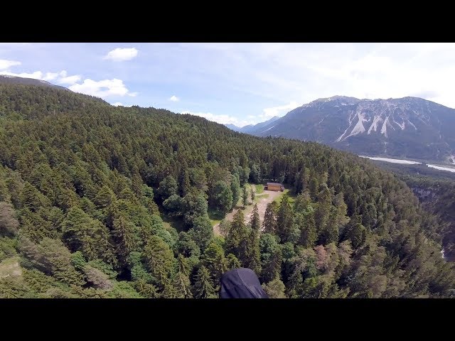Paraglider landing in a forest