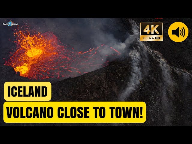 Active Volcano With A Hot Bubbling Lava Cauldron Close To A Small Town! Grindavik Iceland May2,2024