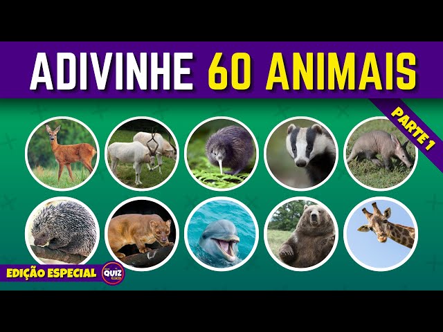 Adivinhe 60 Animais | Nível Fácil, Médio e Difícil