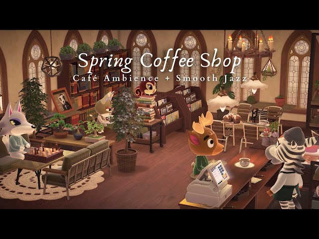 Spring Coffee Shop ☕ 1 Hour Smooth Jazz No Ads 🌱 Books & Plants & Coffee 📚 Study Music | Work Aid 🎧