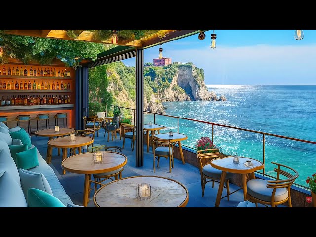 Morning Beach Cafe Ambience with  Bossa Nova Jazz Music and Soothing Ocean Waves for Relaxation