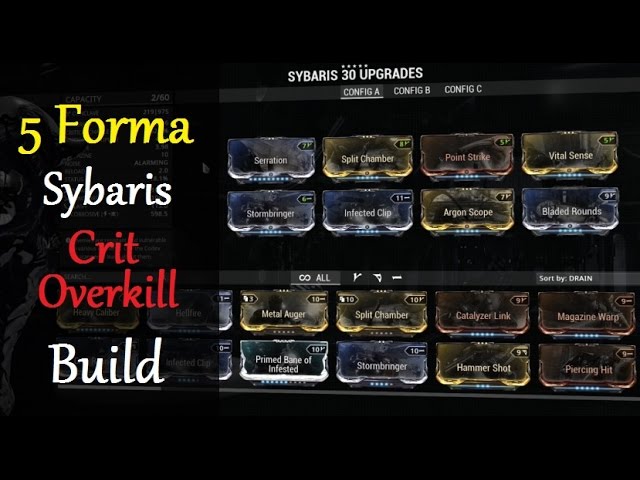 Warframe Weapon Builds - Sybaris Crit Overkill Build (5 Forma)