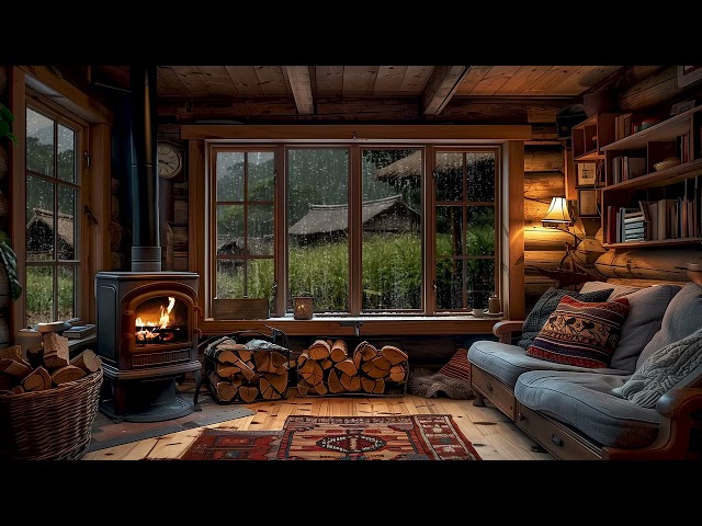 Cozy Rain on Window & Crackling Fireplace | Rain Sounds for Deep Sleep, Study, and Relaxation