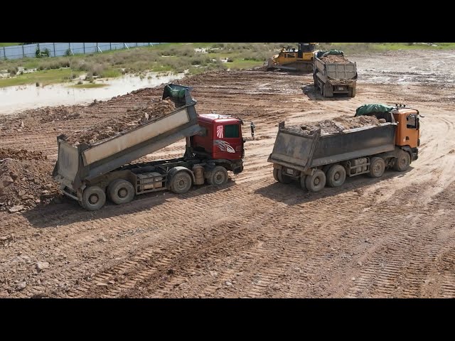 Working Skill Dumper trucks and Bulldozer moving soils for develop | Machine Kh