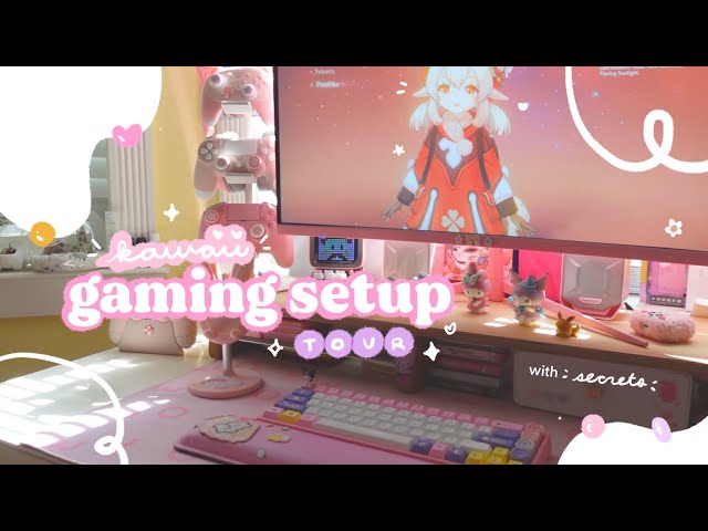 🍒 a kawaii gaming setup with - ̗̀ secrets  ̖́- | a tour of my cozy desk for gaming and work ✰