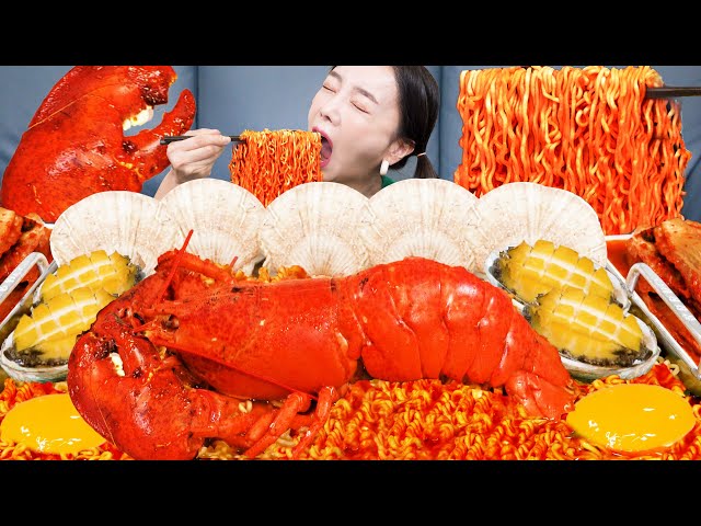 [Mukbang ASMR] Seafood FLEX 🦞 Korean Ramen Lobster Abalone Spicy Noodles (ft.kimchi) Recipe Ssoyoung