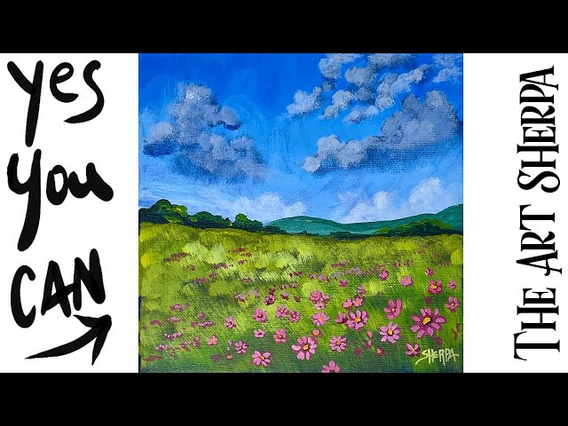 EASY wildflower landscape 🌟🎨 How to paint acrylics for beginners: Paint Night at Home