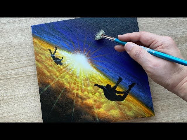 Sky Diving Acrylic painting for beginners / step by step / Daily Challenge #74