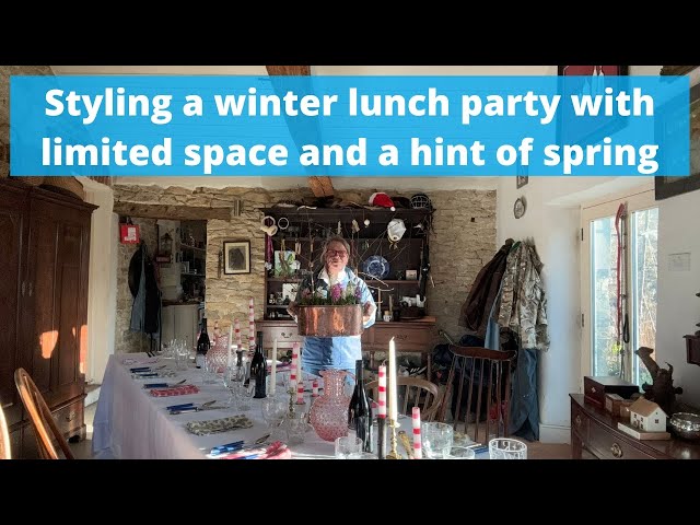 How we style a winter lunch party with too many people, not enough room adding a hint of spring x