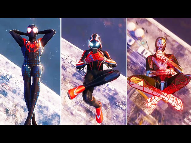 Jumping From The Highest Point w/All Suits - Spider-Man Miles Morales