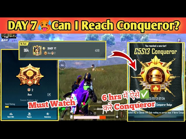 Day 7 🥵  Ace To Conqueror Best Strategy 😍| Conqueror rank push tips and tricks✅
