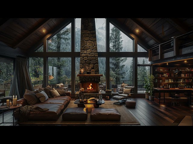 Warm Atmosphere In Rainforest Cabin With Soft Jazz Music🌧️Rain Sounds for Relaxation, Study and Work