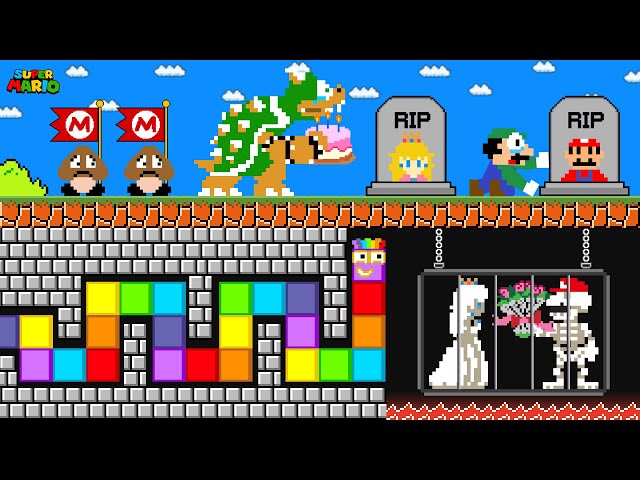 Bowser R.I.P Mario and Peach Skeleton vs. Numberblocks Slither in Maze Mayhem | Game Animation