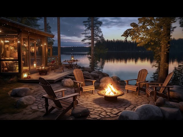 Relaxing River Oasis: Cozy Crackling Fire Sounds in a Lakeside Forest for Deep Sleep and Relaxation🔥