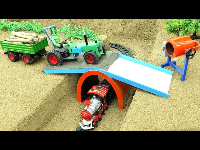 Diy tractor making mini concrete bridge for heavy truck crossing | diy concrete mixer | @SunFarming